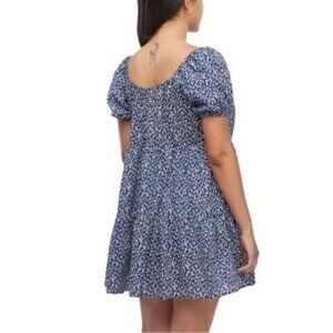 NEW! LACAUSA Playa Mini Dress Magic Mushroom Blue Babydoll Women's Small